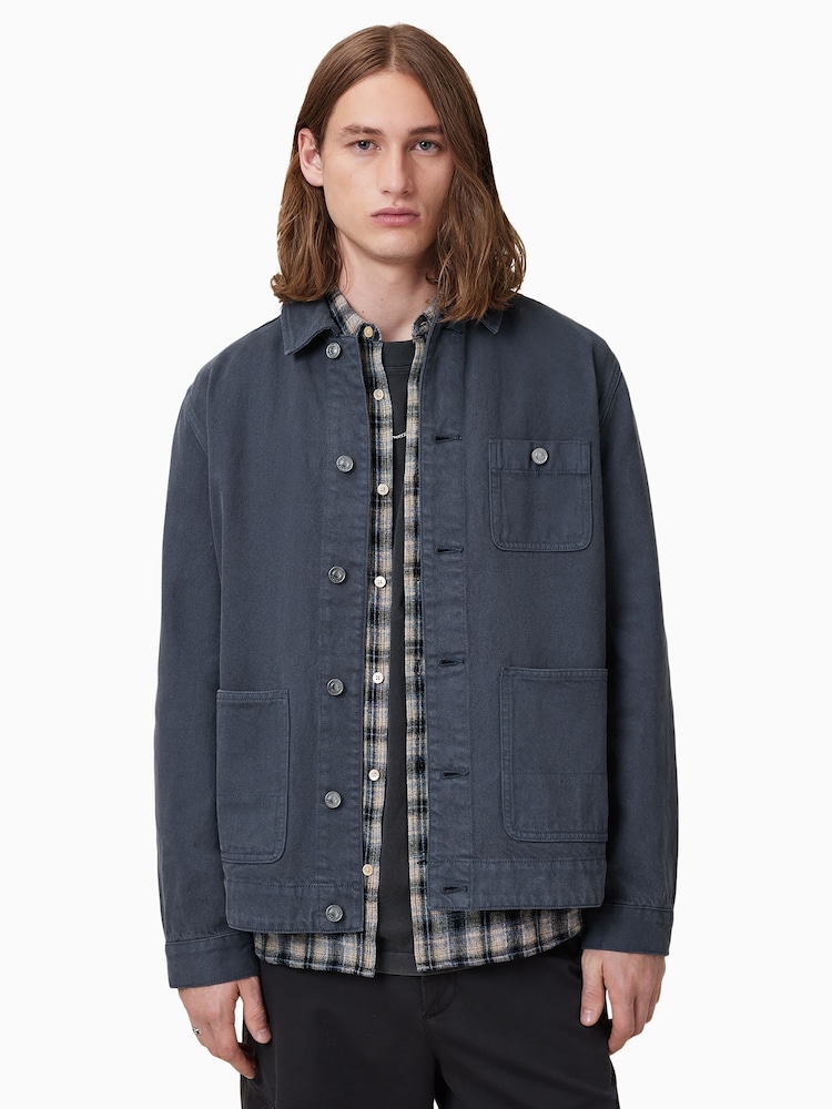 AllSaints Blue Eavis Chore 100% Cotton Jacket - Image 7 of 9