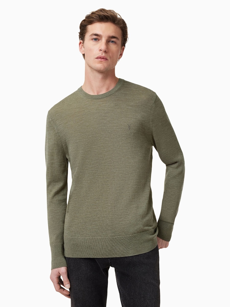 AllSaints Light Ash Green Mode Merino Crew Jumper - Image 1 of 8