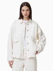 AllSaints White Hettie Fray 100% Cotton Shacket - Image 1 of 8