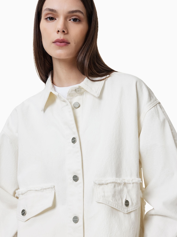 AllSaints White Hettie Fray 100% Cotton Shacket - Image 2 of 8