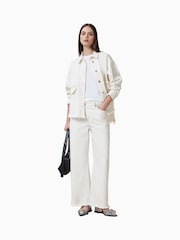 AllSaints White Hettie Fray 100% Cotton Shacket - Image 3 of 8