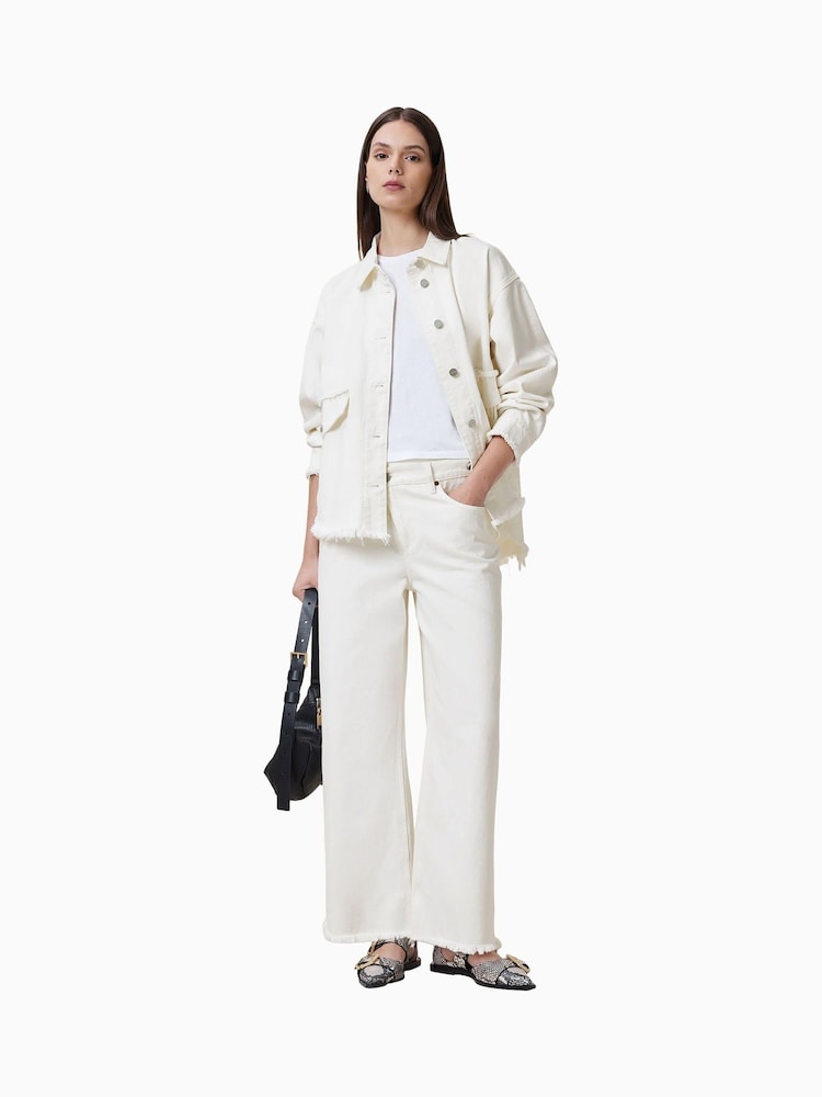 AllSaints White Hettie Fray 100% Cotton Shacket - Image 3 of 8