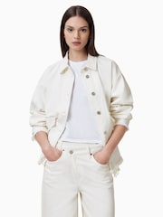 AllSaints White Hettie Fray 100% Cotton Shacket - Image 4 of 8