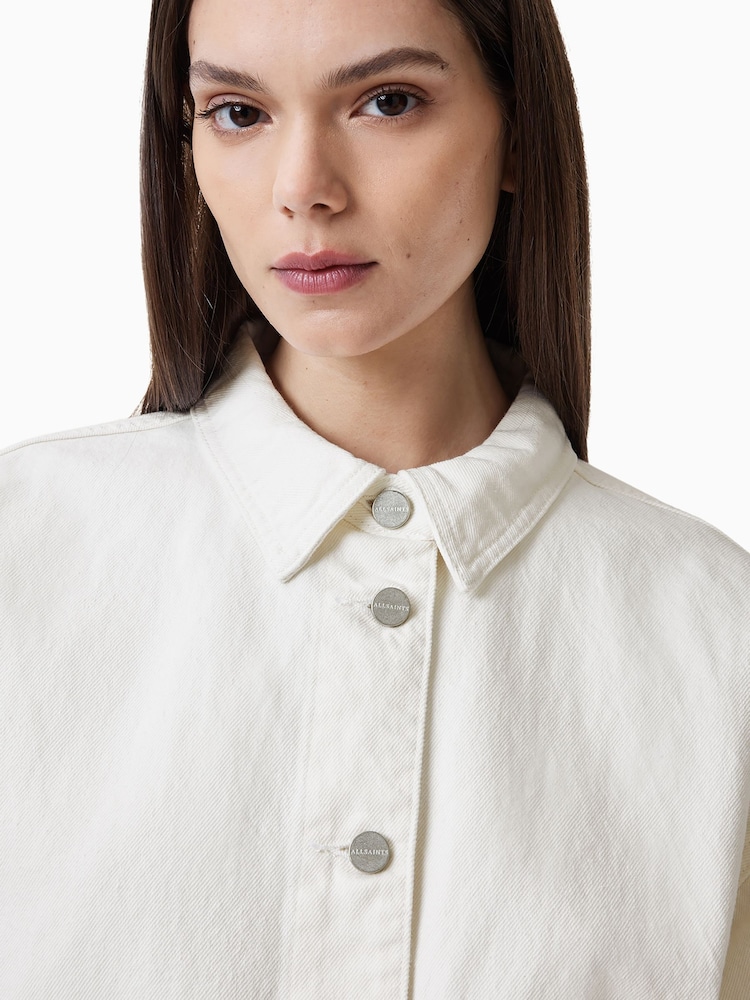 AllSaints White Hettie Fray 100% Cotton Shacket - Image 5 of 8