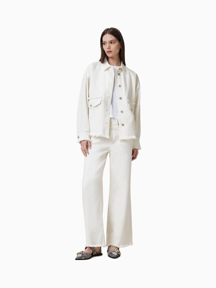 AllSaints White Hettie Fray 100% Cotton Shacket - Image 6 of 8