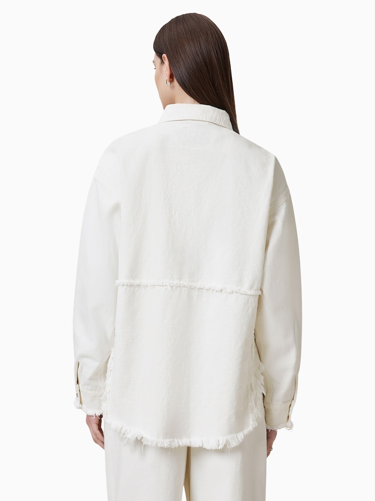 AllSaints White Hettie Fray 100% Cotton Shacket - Image 7 of 8