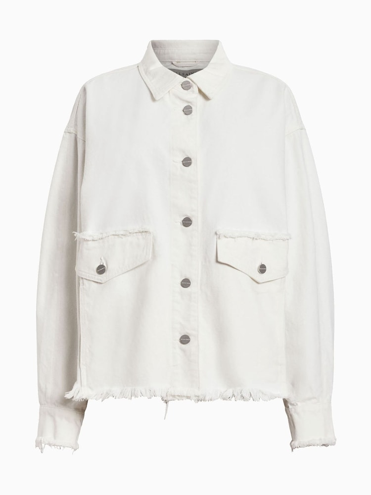 AllSaints White Hettie Fray 100% Cotton Shacket - Image 8 of 8