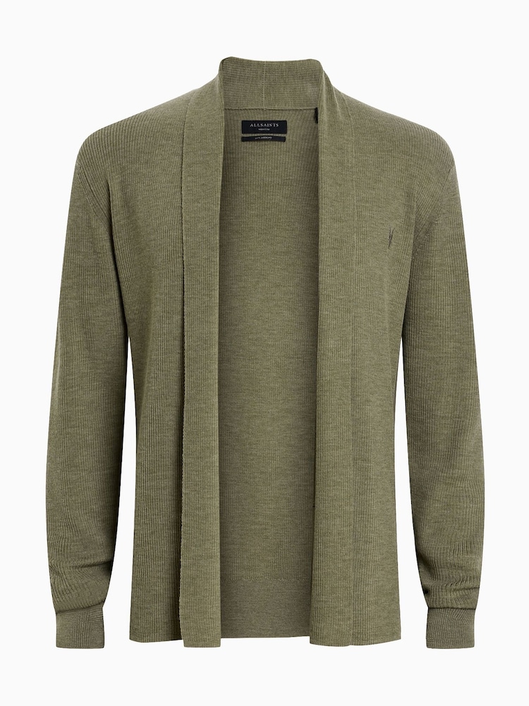 AllSaints Green Mode Merino Open Car Cardigan - Image 6 of 6