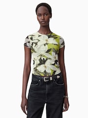 AllSaints Green Ellie Mesh T-Shirt - Image 1 of 8