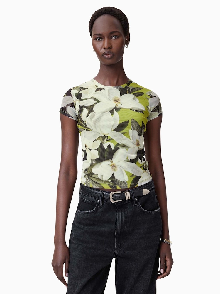 AllSaints Green Ellie Mesh T-Shirt - Image 1 of 8