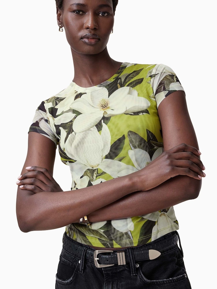 AllSaints Green Ellie Mesh T-Shirt - Image 2 of 8