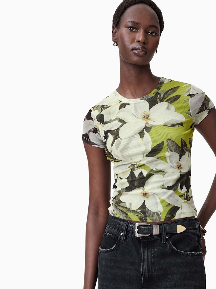 AllSaints Green Ellie Mesh T-Shirt - Image 4 of 8