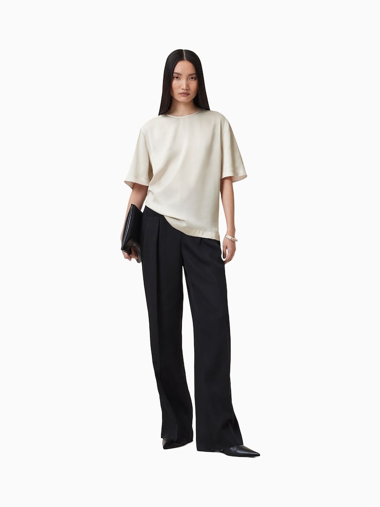 AllSaints White Amelie Satin T-Shirt - Image 1 of 8