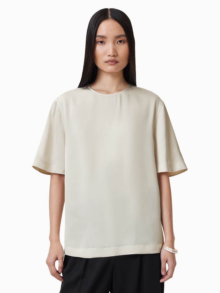 AllSaints White Amelie Satin T-Shirt - Image 3 of 8