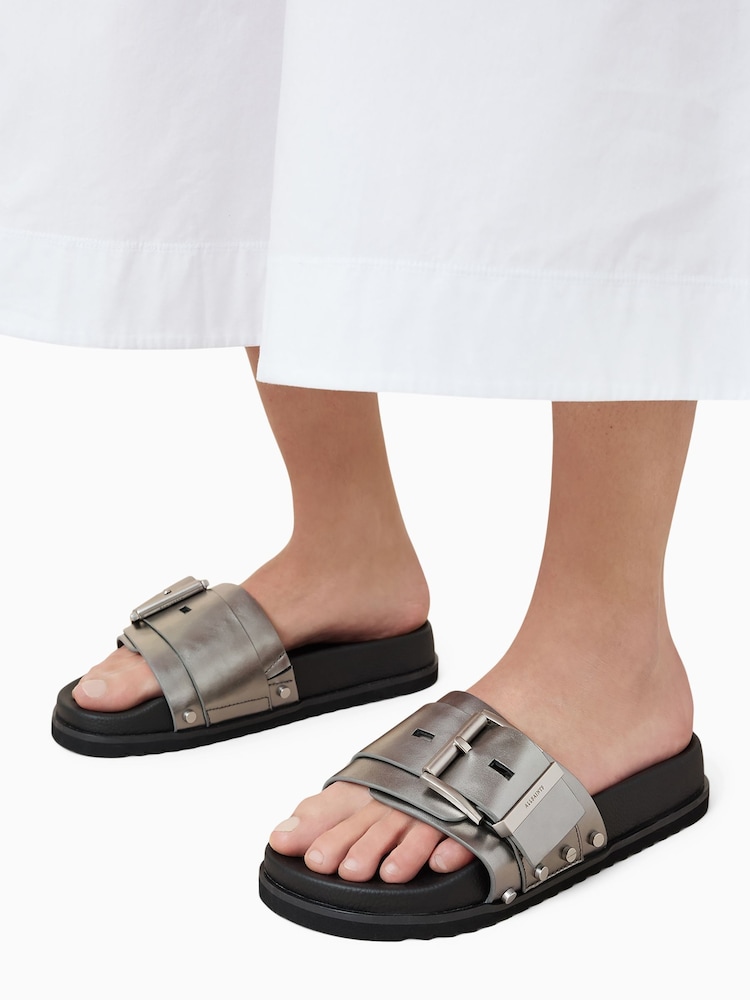 AllSaints Grey Ellie Stud Sliders - Image 2 of 7