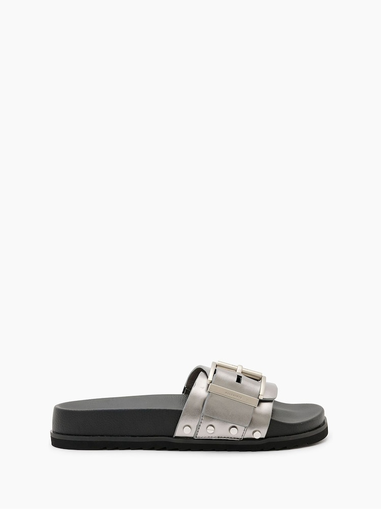 AllSaints Grey Ellie Stud Sliders - Image 3 of 7