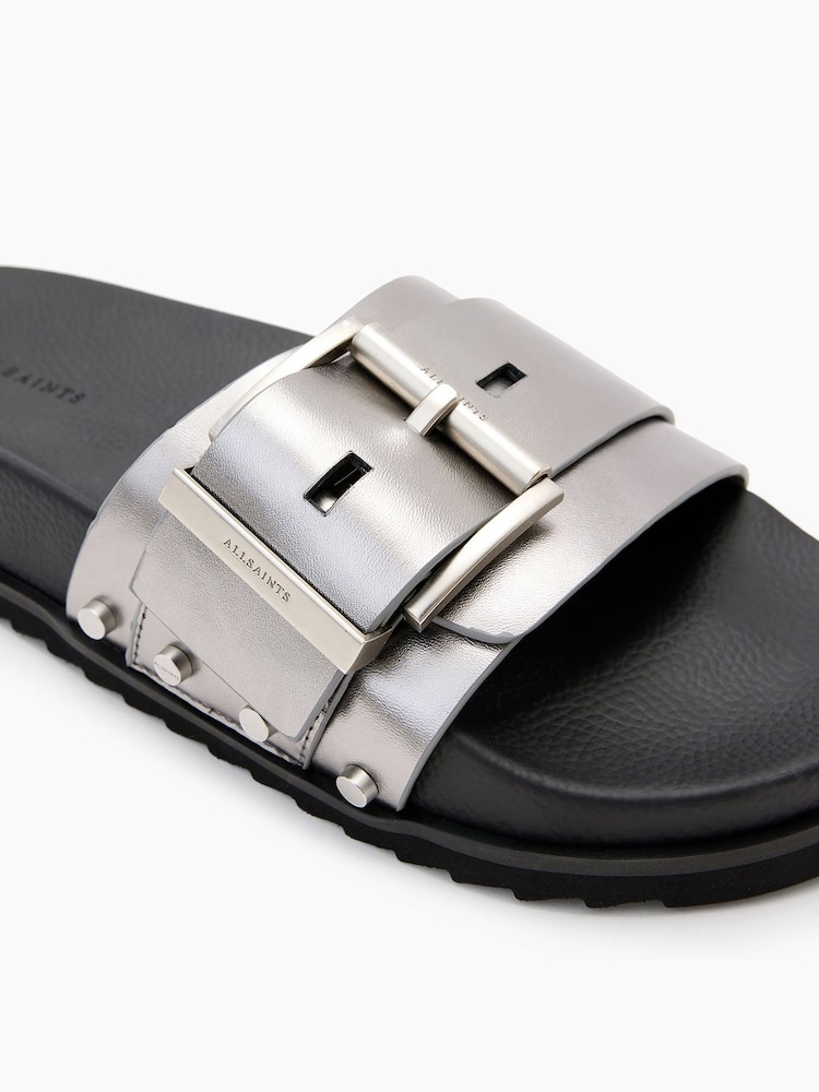 AllSaints Grey Ellie Stud Sliders - Image 6 of 7