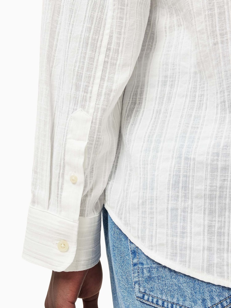 AllSaints White Karmi Long Sleeve 100% Cotton Shirt - Image 4 of 7