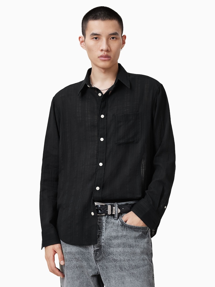AllSaints Black Karmi Long Sleeve 100% Cotton Shirt - Image 5 of 8