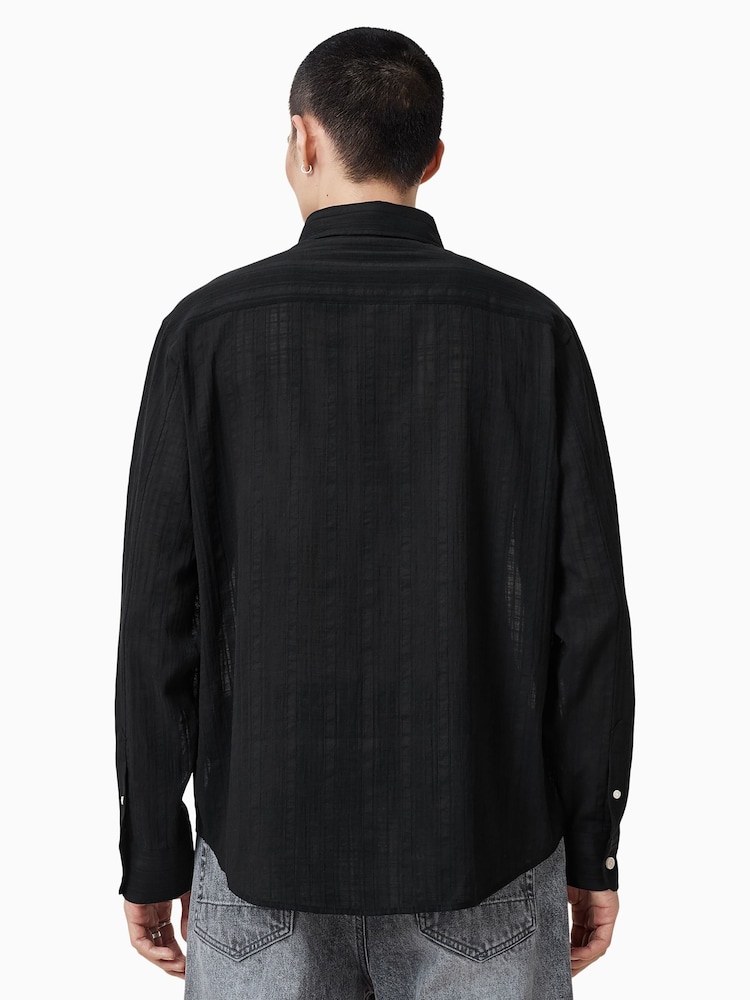 AllSaints Black Karmi Long Sleeve 100% Cotton Shirt - Image 6 of 8