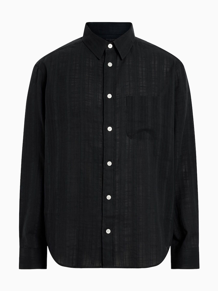 AllSaints Black Karmi Long Sleeve 100% Cotton Shirt - Image 7 of 8