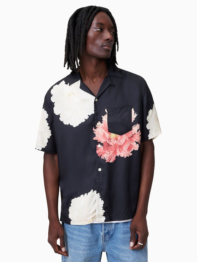 AllSaints Black Fleur Short Sleeve Shirt - Image 1 of 6