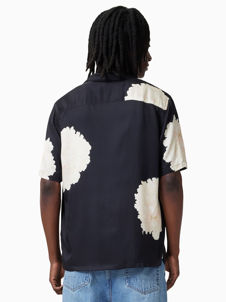 AllSaints Black Fleur Short Sleeve Shirt - Image 2 of 6