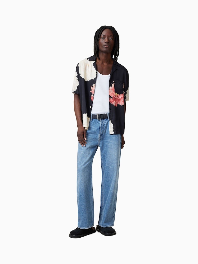 AllSaints Black Fleur Short Sleeve Shirt - Image 3 of 6