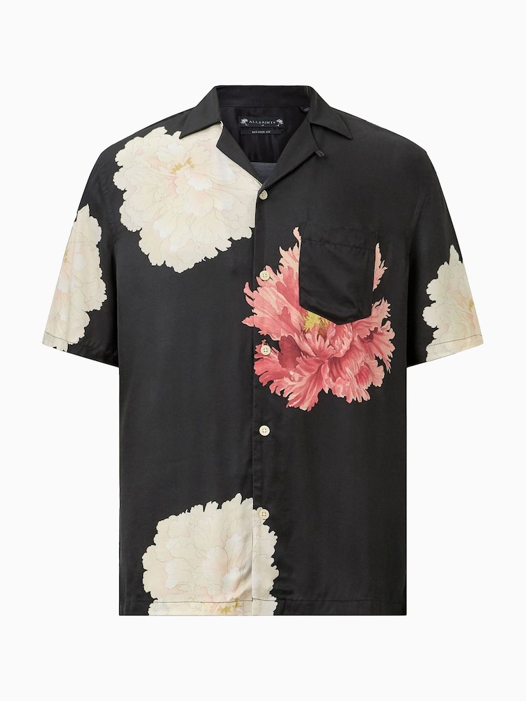 AllSaints Black Fleur Short Sleeve Shirt - Image 5 of 6
