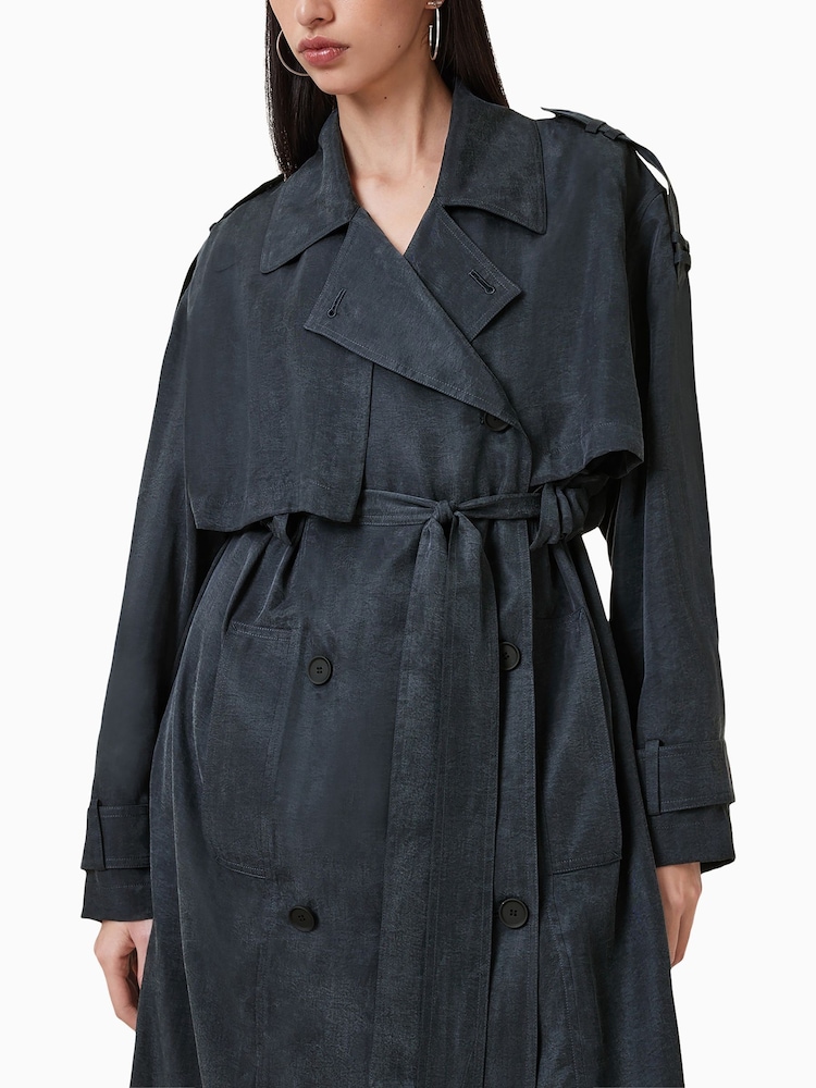 AllSaints Blue Linnie Trench Coat - Image 2 of 8