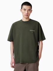 AllSaints Green 100% Organic Cotton Underground Crew Neck T-Shirt - Image 1 of 7