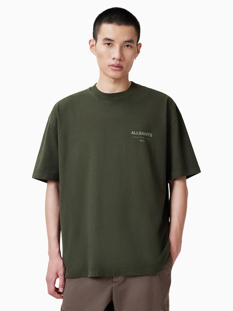 AllSaints Green 100% Organic Cotton Underground Crew Neck T-Shirt - Image 1 of 7