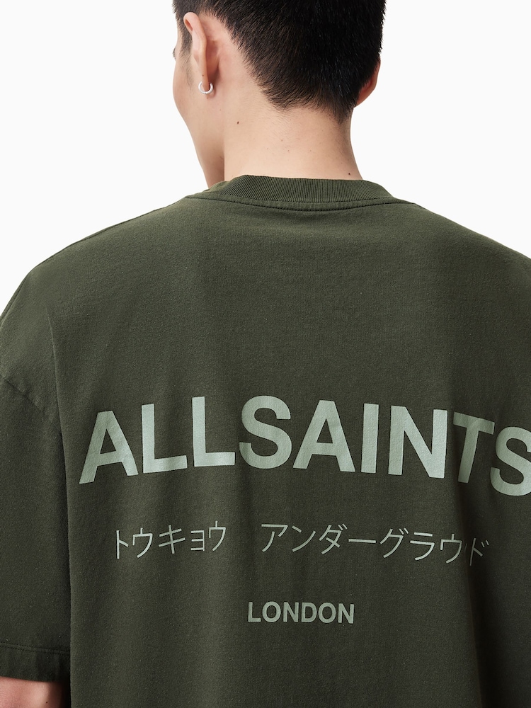 AllSaints Green 100% Organic Cotton Underground Crew Neck T-Shirt - Image 2 of 7