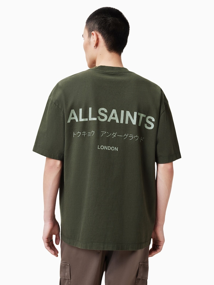 AllSaints Green 100% Organic Cotton Underground Crew Neck T-Shirt - Image 6 of 7