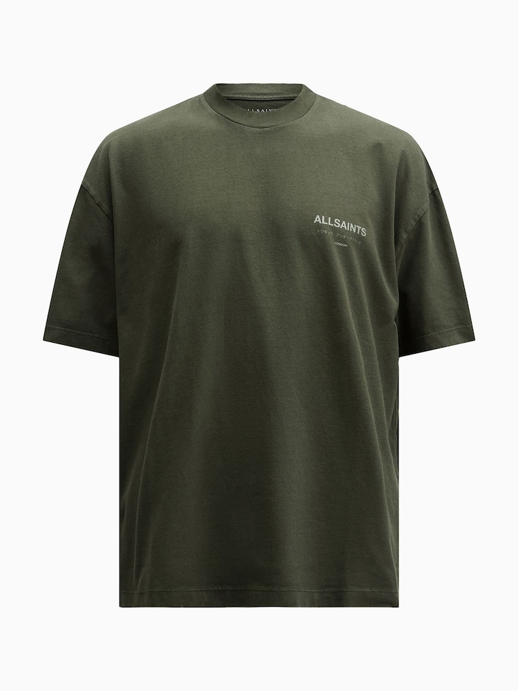 AllSaints Green 100% Organic Cotton Underground Crew Neck T-Shirt - Image 7 of 7