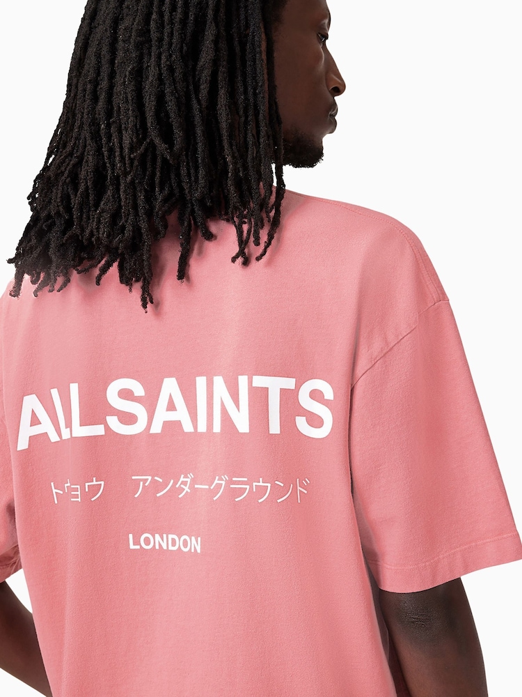 AllSaints Pink 100% Organic Cotton Underground Crew Neck T-Shirt - Image 3 of 7