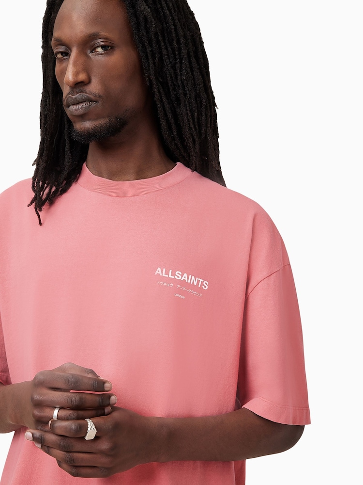 AllSaints Pink 100% Organic Cotton Underground Crew Neck T-Shirt - Image 4 of 7