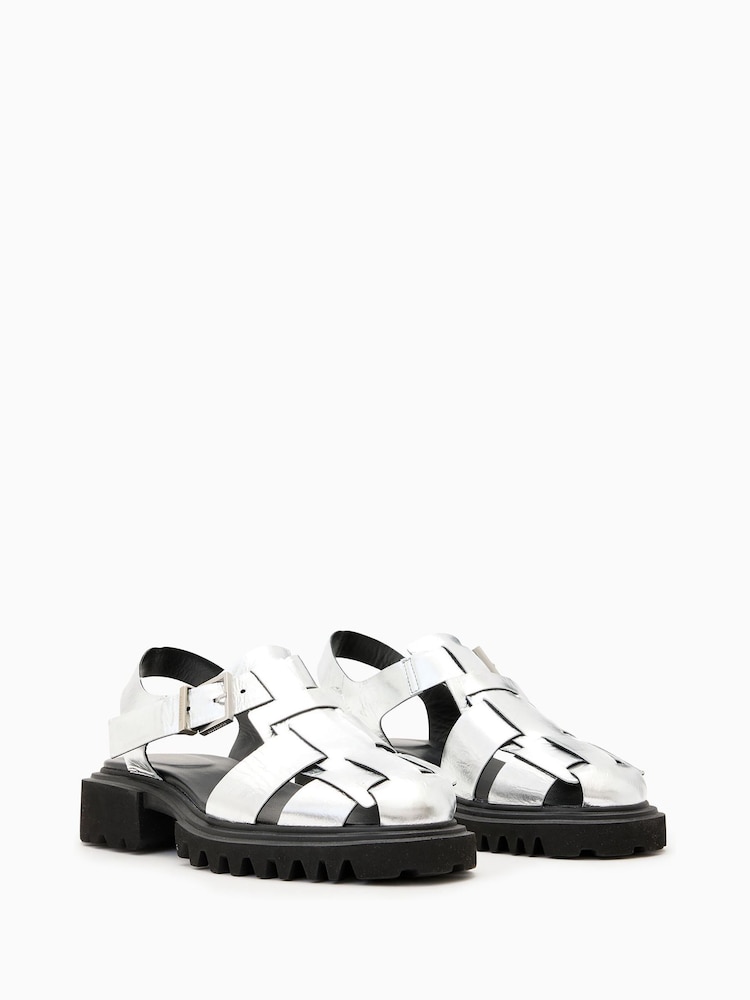 AllSaints Grey Tess Sandals - Image 3 of 5