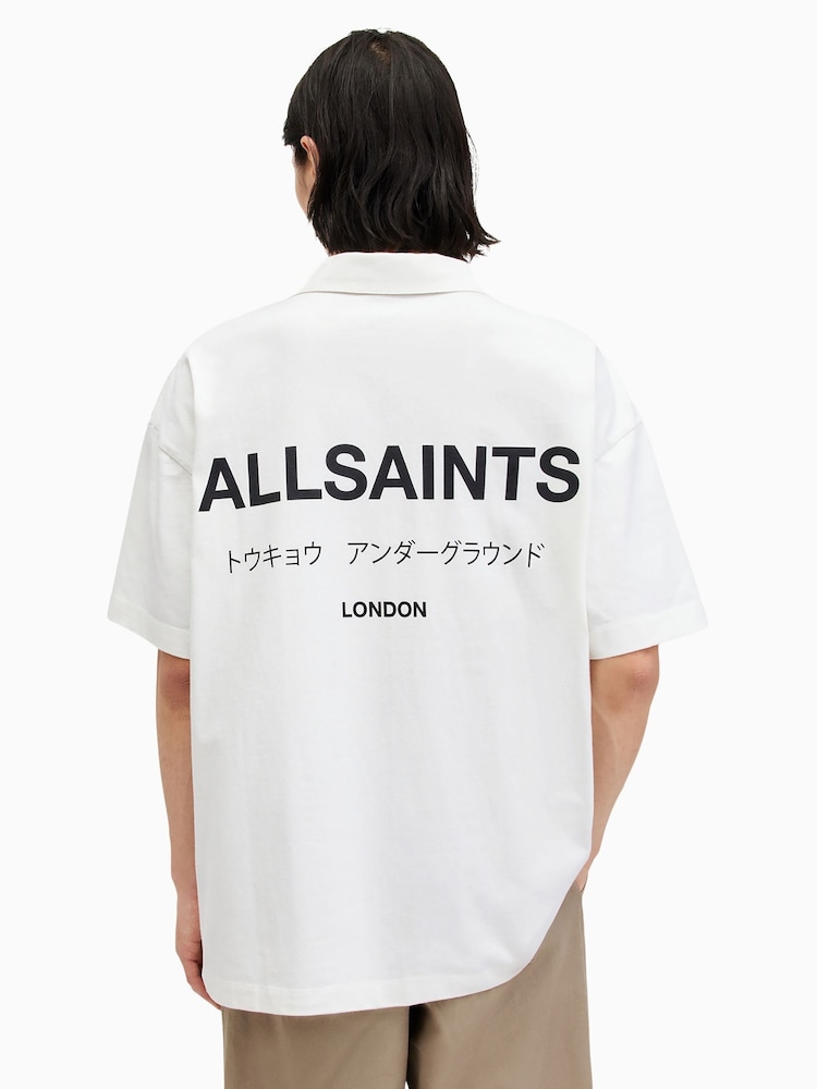 AllSaints White 100% Organic Cotton Underground Polo Shirt - Image 6 of 7