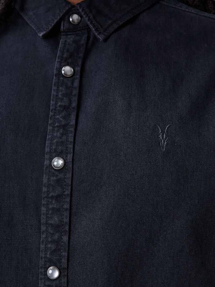 AllSaints Blue 100% Organic Cotton Gleason Shirt - Image 2 of 7