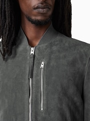 AllSaints Grey Kemble Suede Bomber Jacket - Image 2 of 6