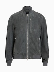 AllSaints Grey Kemble Suede Bomber Jacket - Image 6 of 6