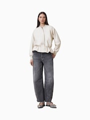 AllSaints White Sofi Leather Bomber Jacket - Image 1 of 6