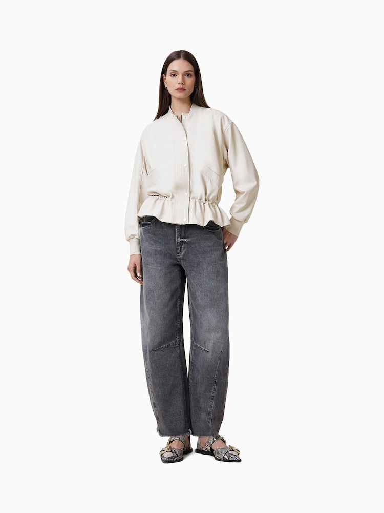 AllSaints White Sofi Leather Bomber Jacket - Image 1 of 6