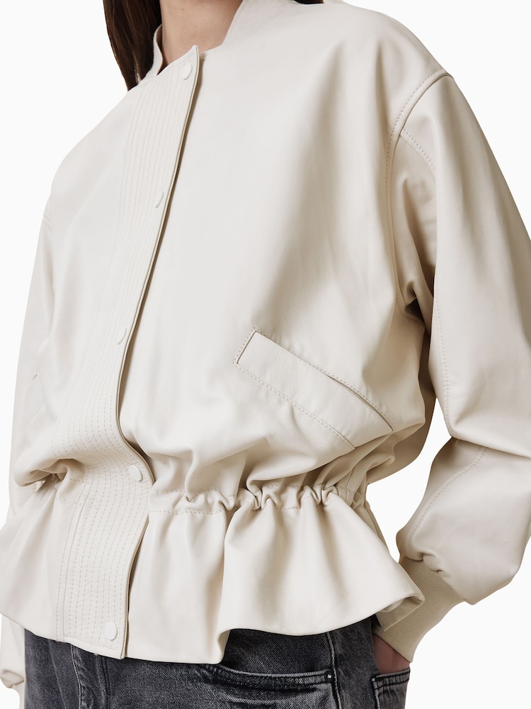 AllSaints White Sofi Leather Bomber Jacket - Image 2 of 6