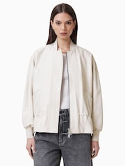 AllSaints White Sofi Leather Bomber Jacket - Image 3 of 6