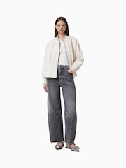 AllSaints White Sofi Leather Bomber Jacket - Image 4 of 6