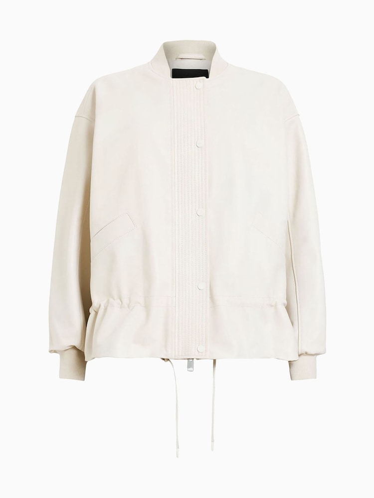 AllSaints White Sofi Leather Bomber Jacket - Image 6 of 6