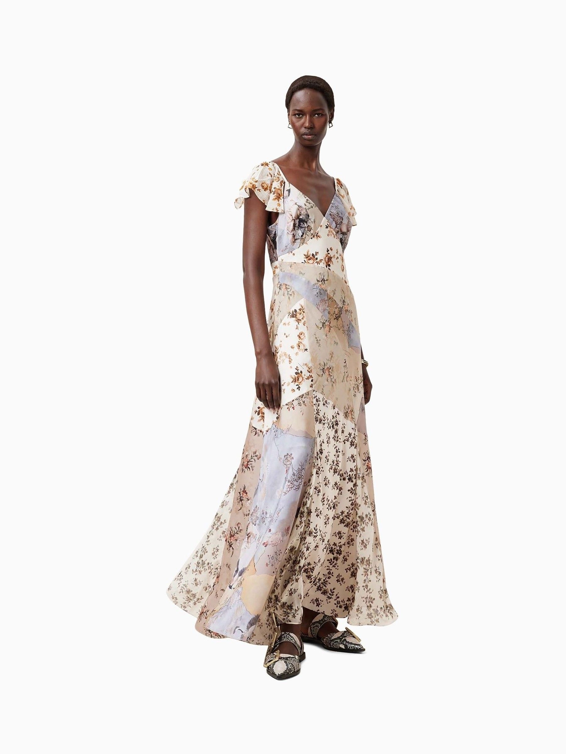 Acka all sheer flower dress（beige） Buy AllSaints Brown Lala Pink Floral V-Neck Maxi Dress from the