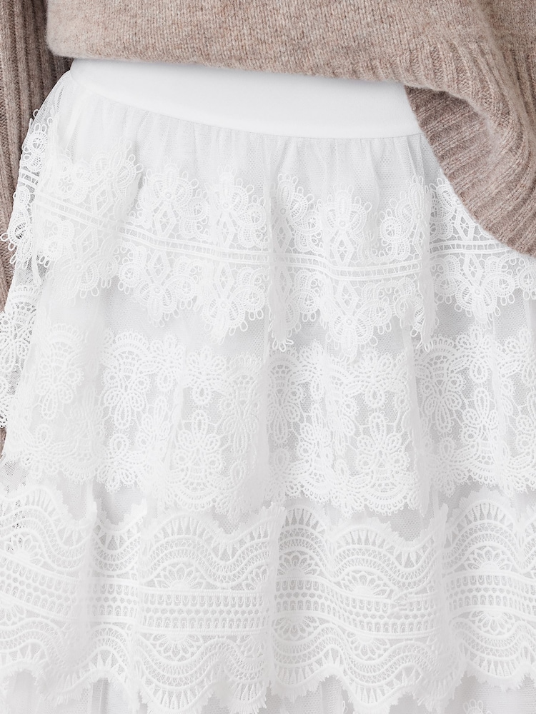AllSaints White Lizi Lace Maxi Skirt - Image 3 of 8